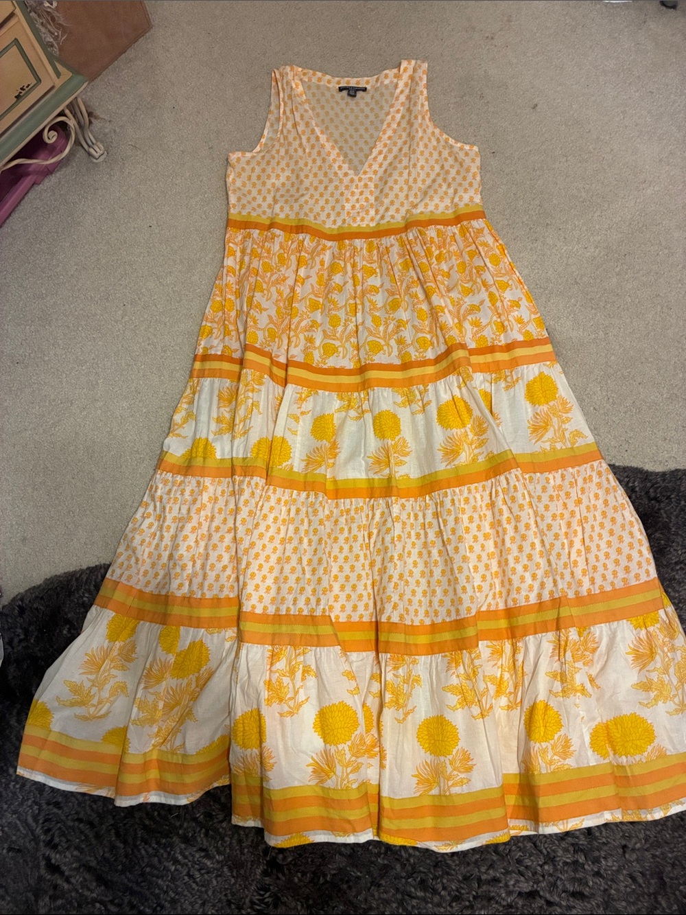 Sleeveless Yellow Floral TieredDress